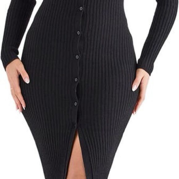 House of CB Black Ribbed Bodycon Long Sleeve Mini Dress Women’s Size Small - Picture 6 of 10